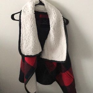 Black and Red Flannel/Fur Vest